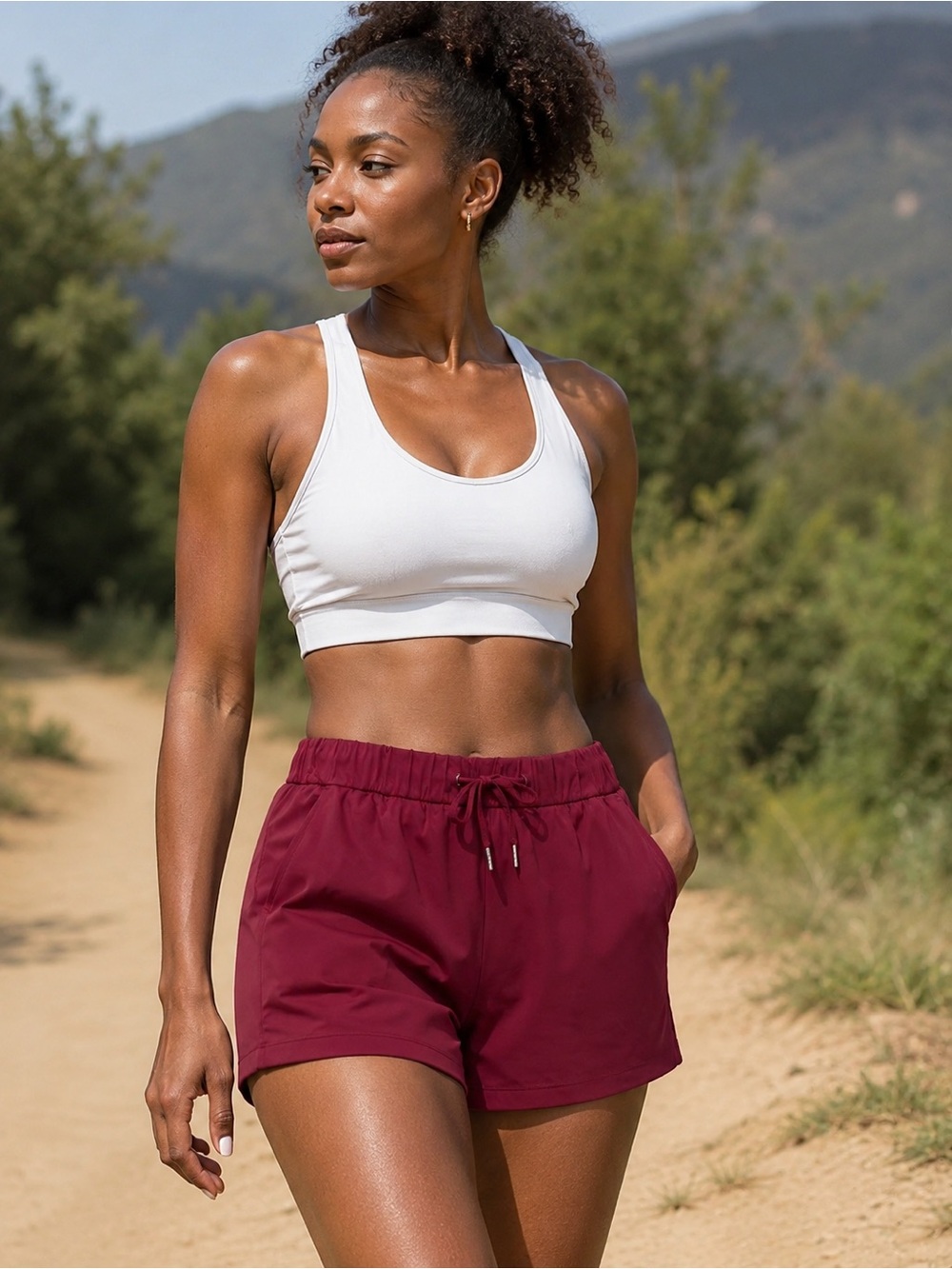 124. Willit Women’s Burgundy Moisture Wicking  Shorts Drawstring Pockets sz S